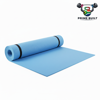 Light blue exercise mat with Prime Built logo