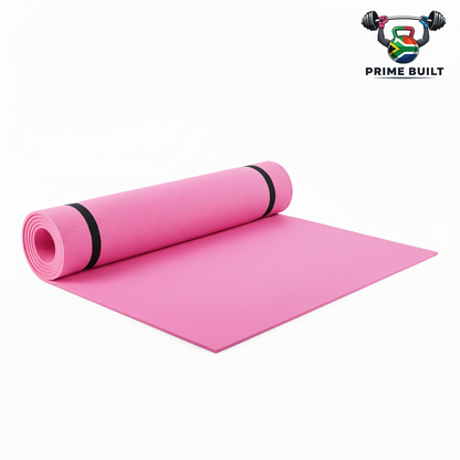 Pink exercise mat with Prime Built logo