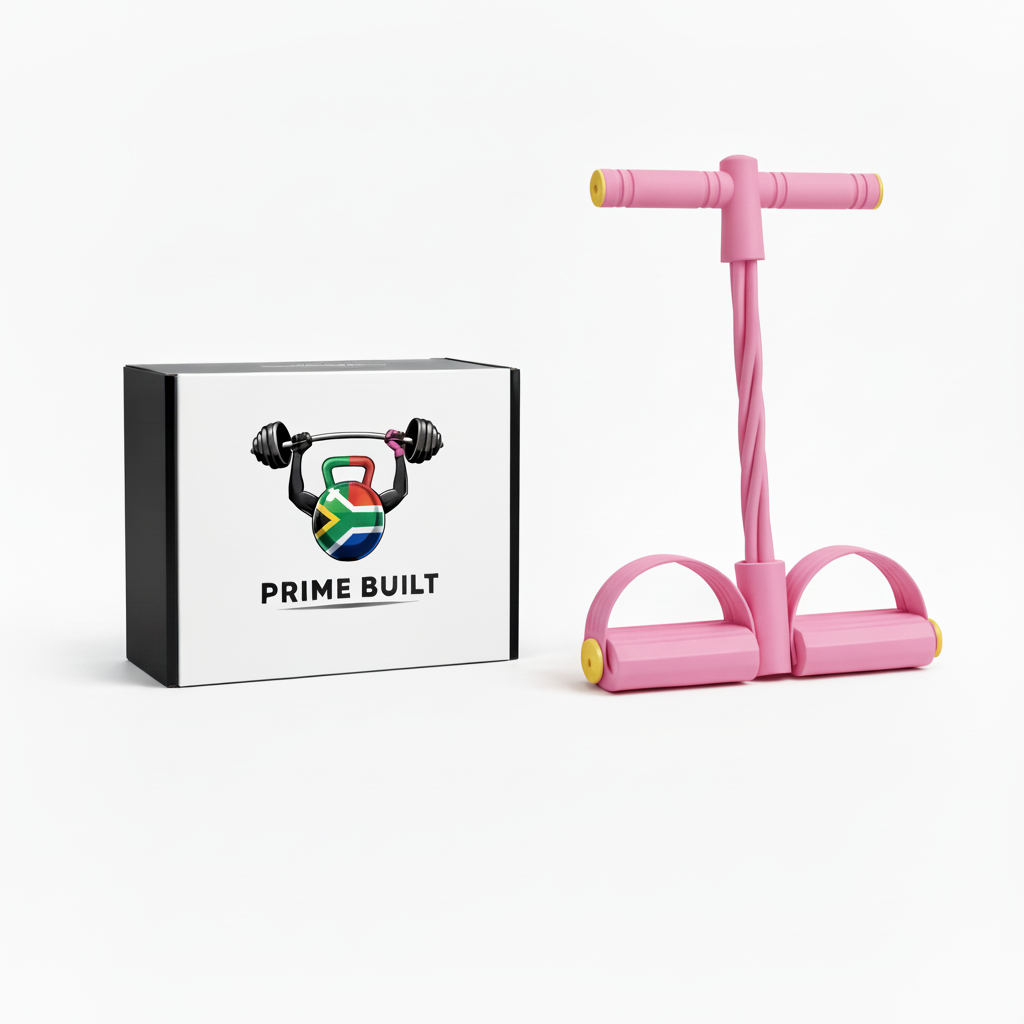 Pink resistance band with Prime Built packaging