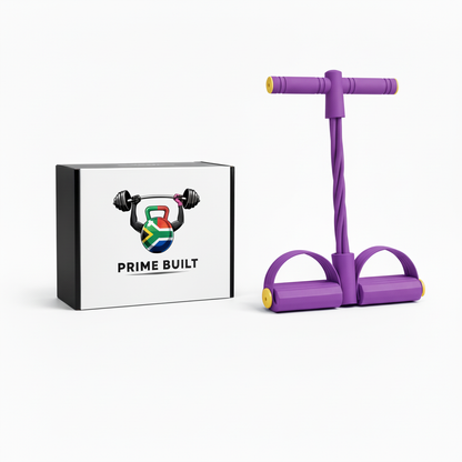 Purple resistance band stretched longer with Prime Built packaging
